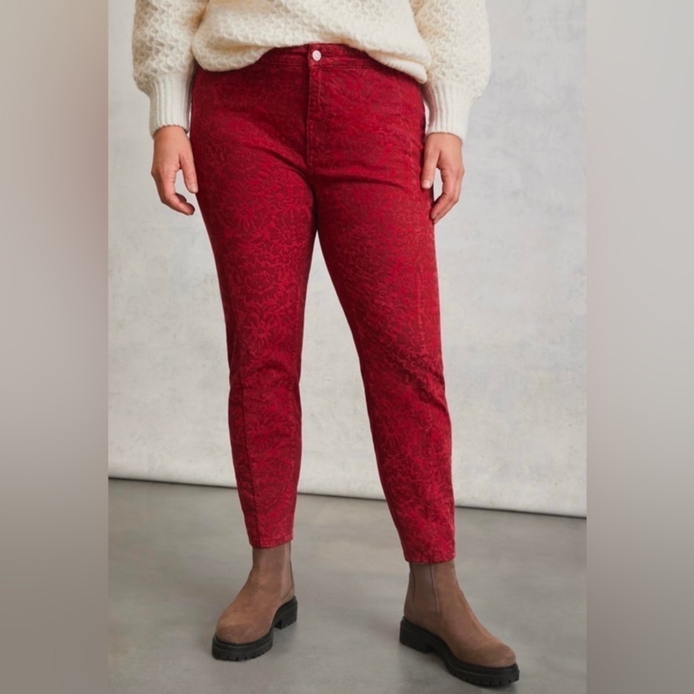 NWT Anthropologie Pilcro Flocked High-Rise‎ Denim Leggings in Raspberry 32